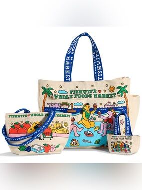 Fishwife Whole Foods Market Canvas Tote Bags set of 3